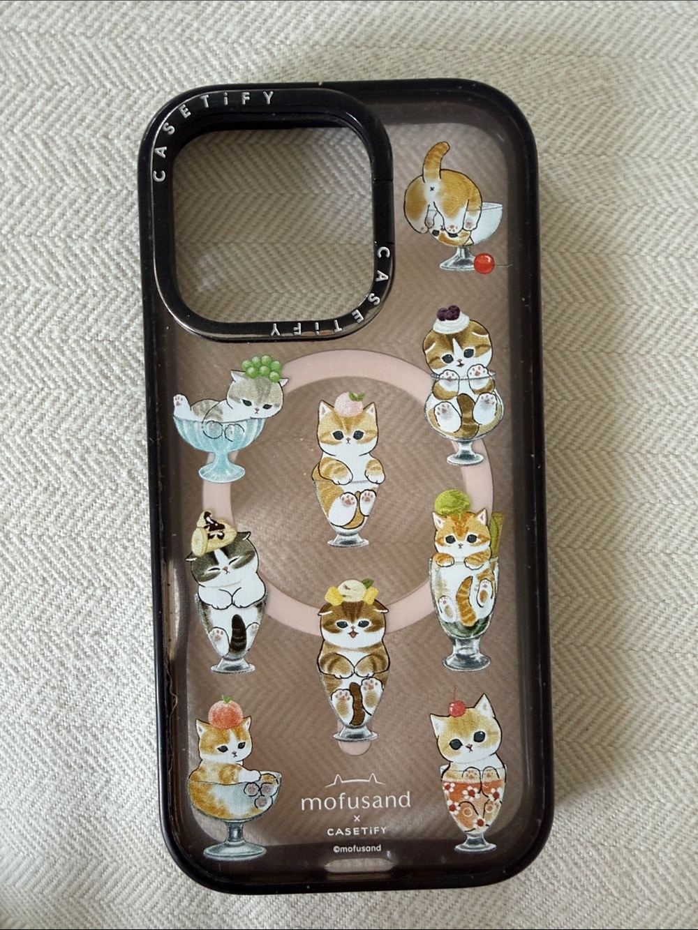 Casetify Black Clear Case with Cute Cat Parfait Illustrations